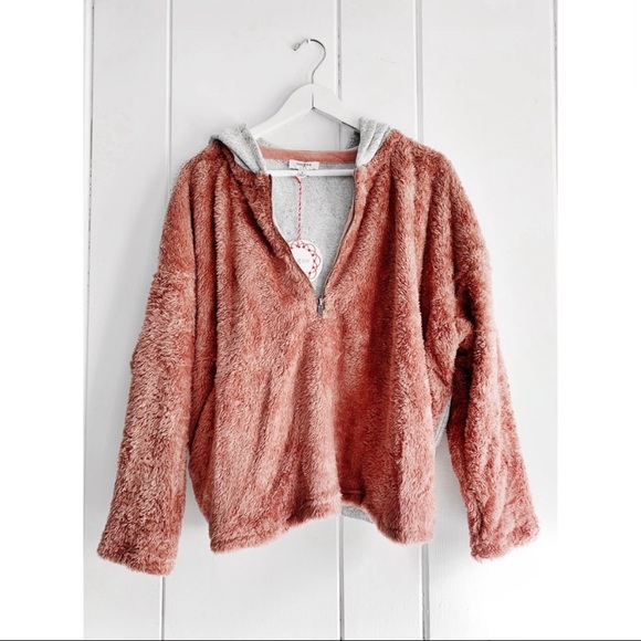 NWT Umgee Fleece Sherpa Quarter Zip Hoodie - Picture 2 of 6